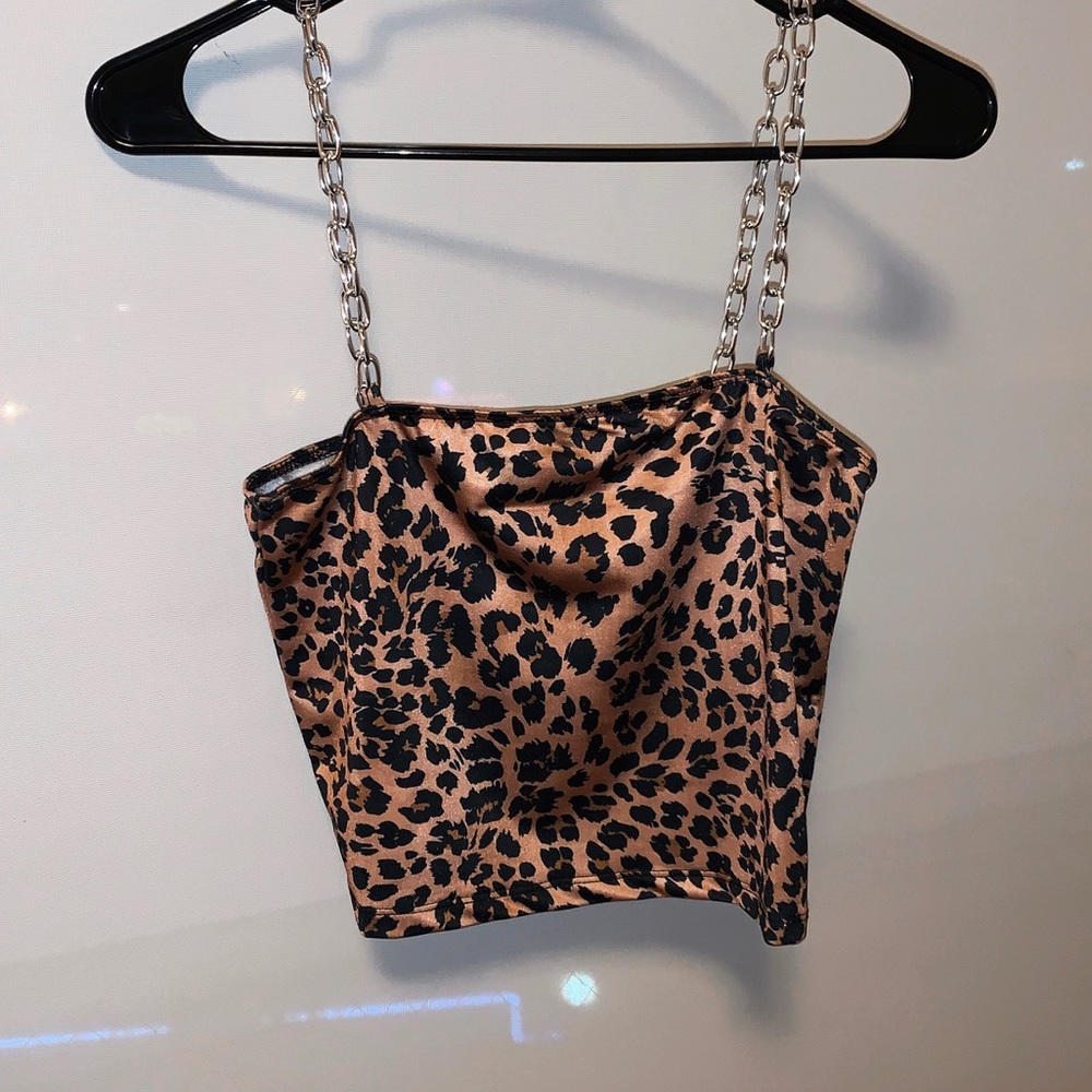 Cheetah Print Crop Top with Chained Straps